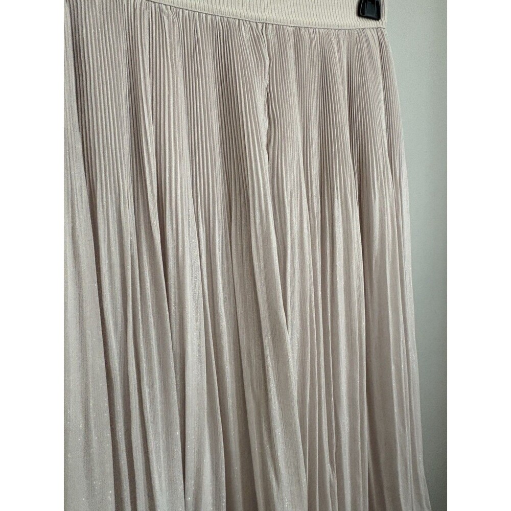 H&M Beige Pleated Midi Skirt Size 4 Pull On Elastic Waist Lined Fairy Glitter